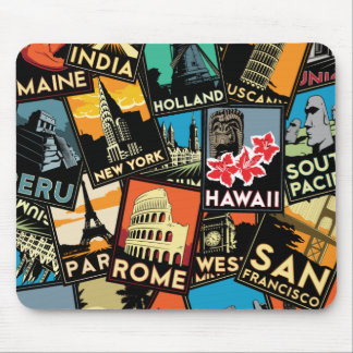 Travel posters retro vintage europe asia usa mouse pad