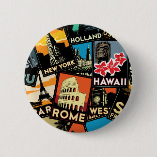 Travel posters retro vintage europe asia usa pinback button