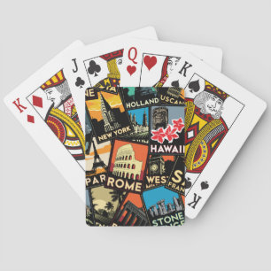 Travel posters retro vintage europe asia usa poker cards