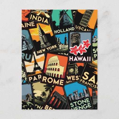Travel posters retro vintage europe asia usa postcard