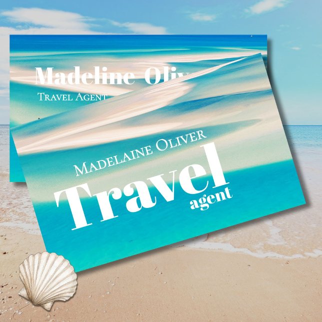 Travel QR Ocean Beach Sea White Blue  Business Card (Creator Uploaded)