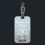 Travel Quote City Escape Personalised Luggage Tag<br><div class="desc">Modern cityscape art with paper plane flying above. Personalise with your name.</div>