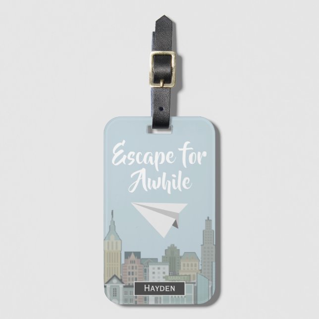 Travel Quote City Escape Personalised Luggage Tag (Front Vertical)
