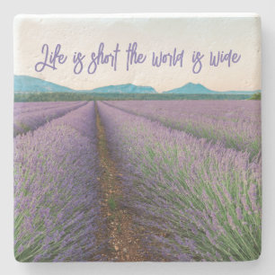 Travel Quote Home Decor on Lavender Photo  Stone Coaster