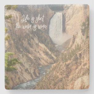 Travel Quote Home Decor with Waterfall Photo Stone Coaster