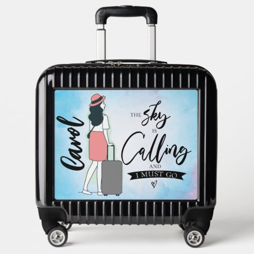 Travel Quote The Sky is Calling Girl Illustration  Luggage
