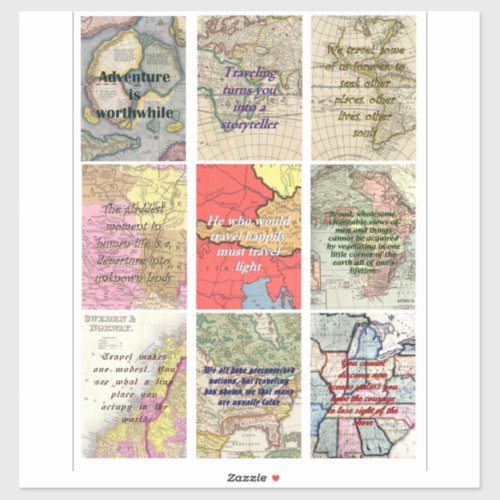 travel quotes antique world maps Collage art Sticker