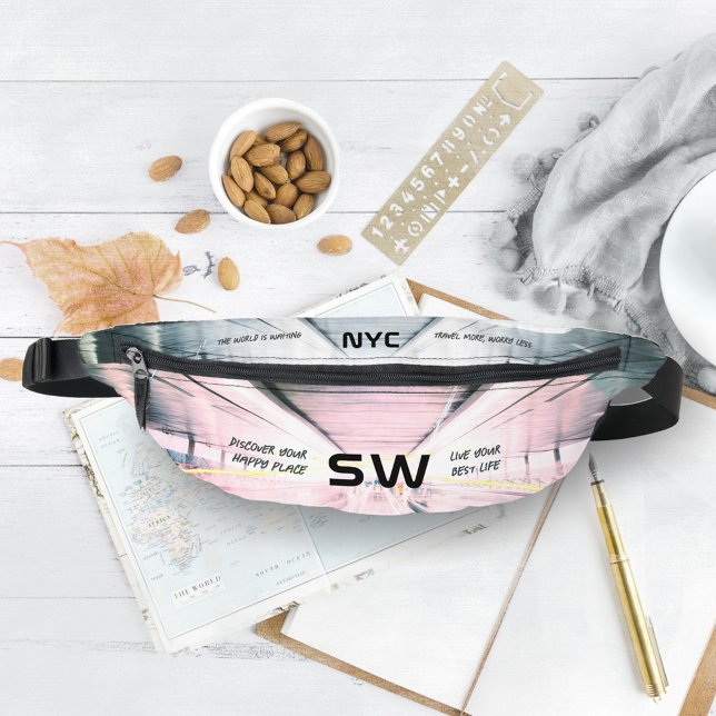 Travel Quotes Monogram Photo  Fanny Pack (Travel Quotes Airport Monogram Your Photo Fanny Pack 
©Susanne Sachers - Sunny Wanderlust 🌞✈️)