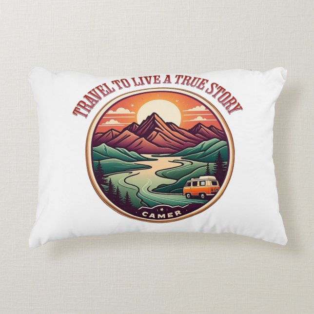 Travel Real Story Tee — No Fake Journeys Badge Accent Pillow (Front)