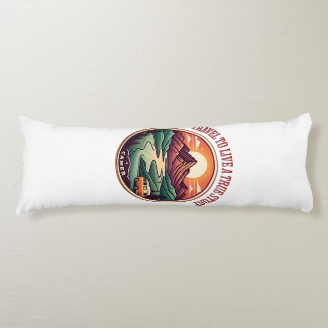 Travel Real Story Tee — No Fake Journeys Badge Body Pillow (Front)