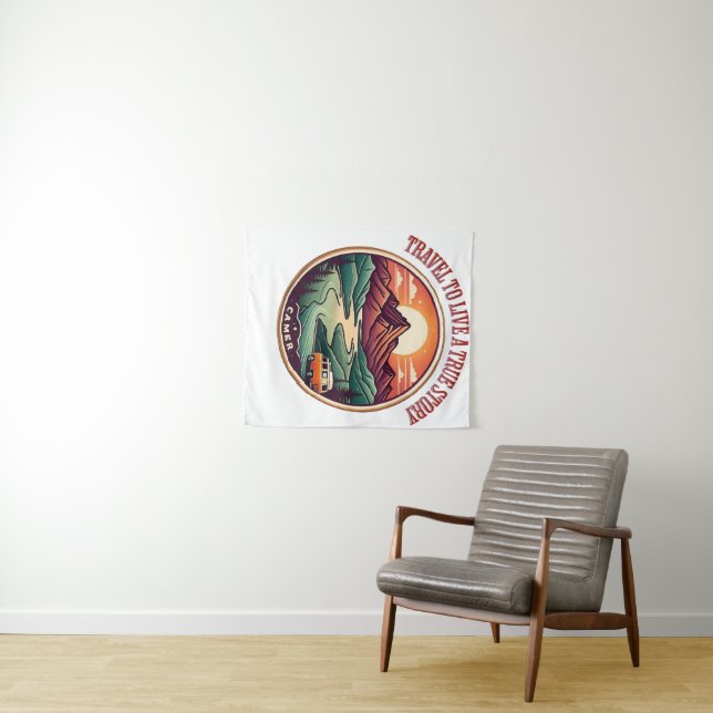 Travel Real Story Tee — No Fake Journeys Badge Tapestry (In Situ (Horizontal))