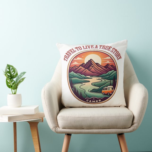Travel Real Story Tee — No Fake Journeys Badge Throw Pillow (Chair)