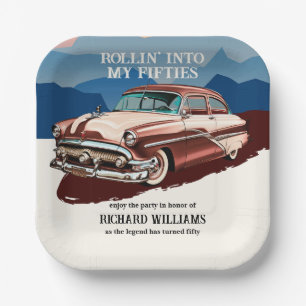 Travel Retro Classic Car Theme 50th Birthday Paper Plates