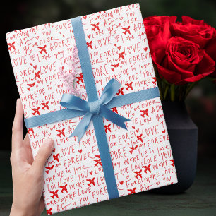 Travel Romantic Love You Red Airplane Custom Wrapping Paper