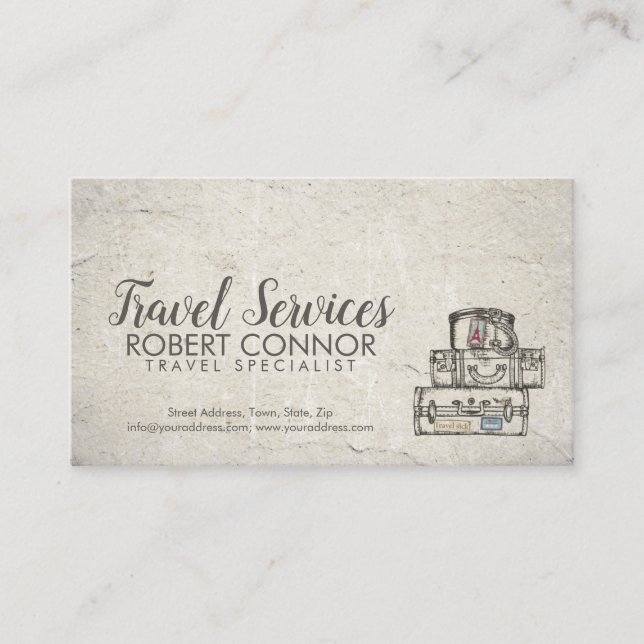Travel Services Vintage Luggage Old Paper Card (Front)