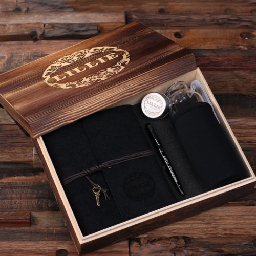 Travel Set Pen Black Felt Journal  Water Bottle