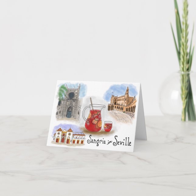Travel Sketch Notecard: Sangria in Seville Spain Card (Front)