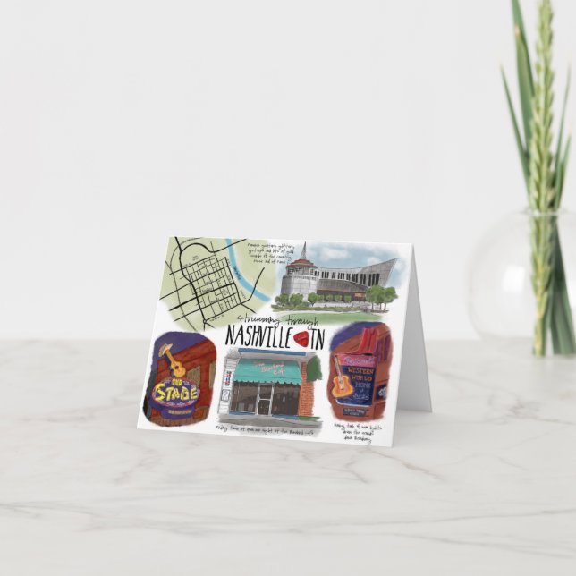 Travel Sketch Notecard Strumming through Nashville (Front)