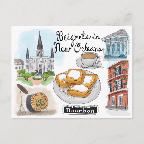 Travel Sketch Postcard Beignets in New Orleans Postcard