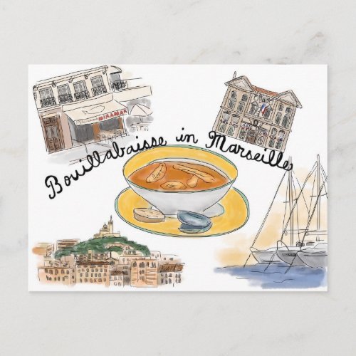 Travel Sketch Postcard Bouillabaisse in Marseille Postcard