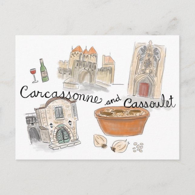 Travel Sketch Postcard: Cassoulet in Carcassonne Postcard (Front)