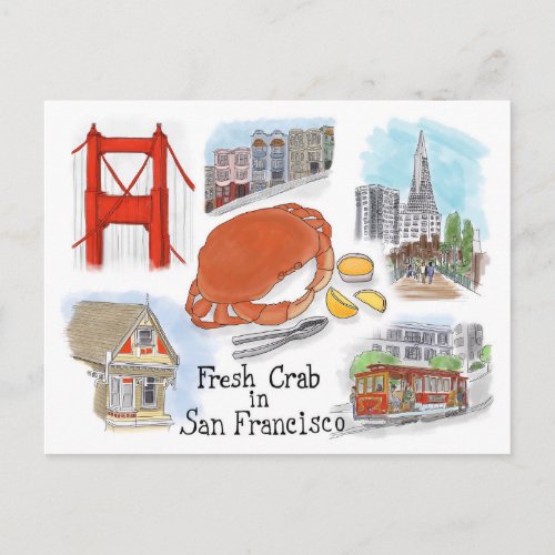 Travel Sketch Postcard Crab in San Francisco Postcard