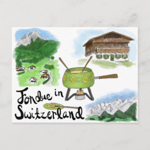 Travel Sketch Postcard: Fondue in Switzerland Postcard