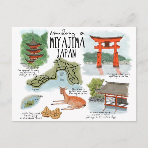 Travel Sketch Postcard Meandering on Miyajima Postcard