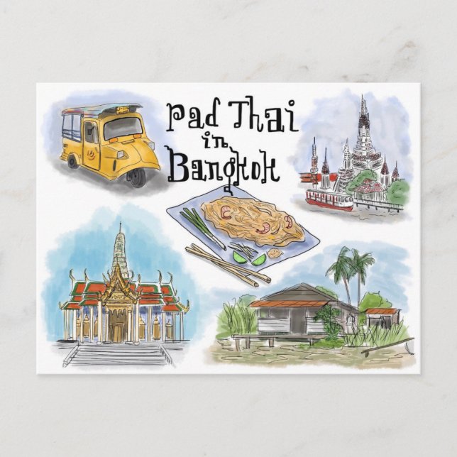 Travel Sketch Postcard: Pad Thai in Bangkok Postcard (Front)