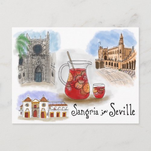 Travel Sketch Postcard Sangria in Seville Spain Postcard