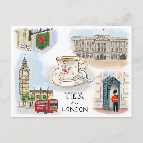 Travel Sketch Postcard Tea in London England Postcard