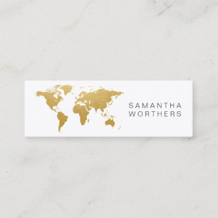 Travel Social Media Gold World Map Mini Business Card