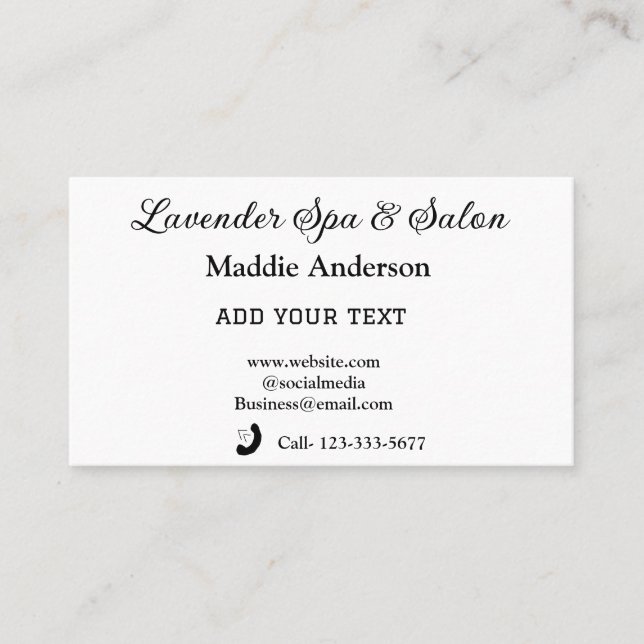 travel spa salon guest information vacation beach  business card (Front)