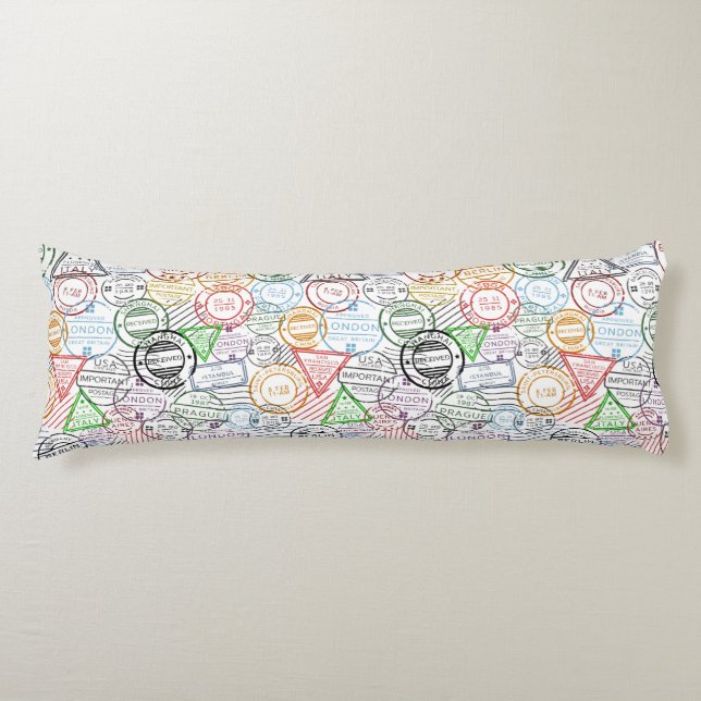 Travel Stamp Pattern Body Pillow (Front)