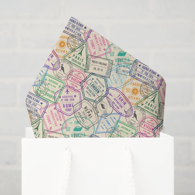 Travel Stamps Decoupage Tissue Paper (Gift Bag)