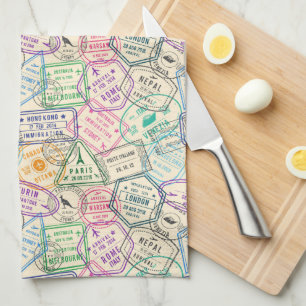 Travel Stamps Kitchen Towel