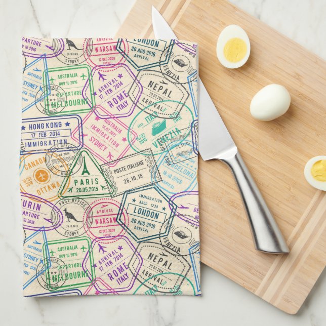 Travel Stamps Kitchen Towel (Quarter Fold)