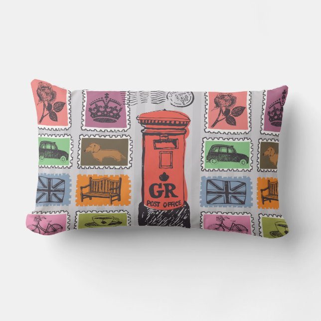 Travel Stamps Lumbar Pillow (Front)