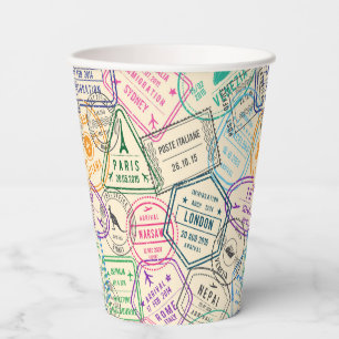 Travel Stamps Paper Cups