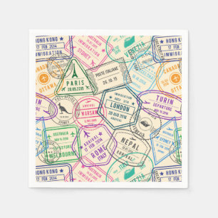 Travel Stamps Paper Napkins, Passport Party Supply Napkins