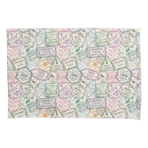 Travel Stamps Pattern Pillow Case