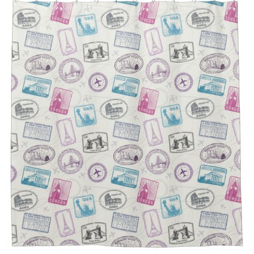 Travel Stamps Shower Curtain