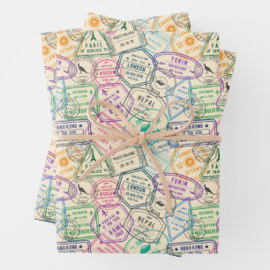 Travel Stamps Wrapping Paper Sheets