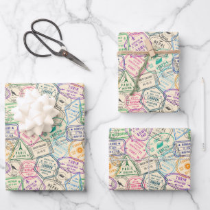 Travel Stamps Wrapping Paper Sheets