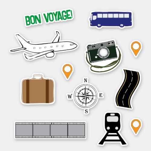 Travel Stickers Car Bus Train Camera Location