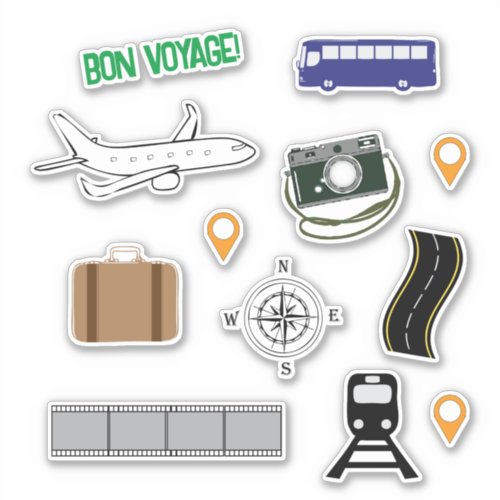 Travel Stickers Car Bus Train Camera Location