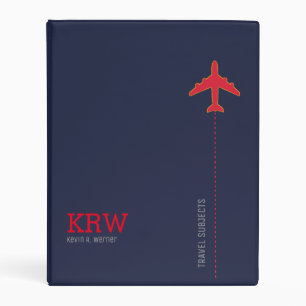 Travel subjects blue and red personalized mini binder