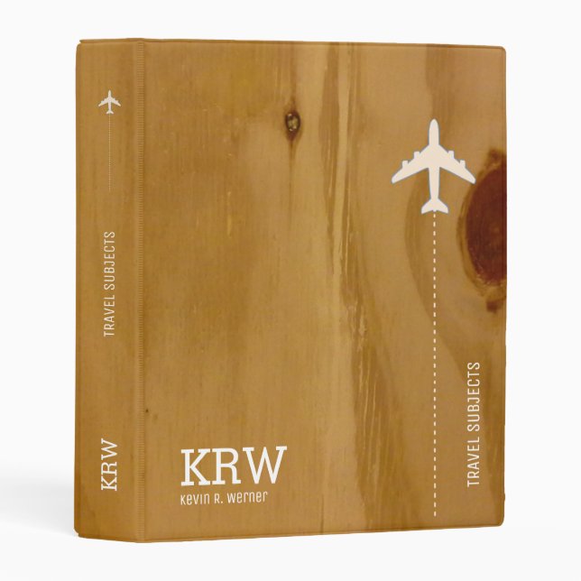 Travel subjects on faux wood stylish & rustic mini binder (Front/Spine)