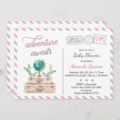 Travel Suitcase Baby Girl Shower Adventure Awaits Invitation (Front/Back)