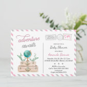 Travel Suitcase Baby Girl Shower Adventure Awaits Invitation (Standing Front)